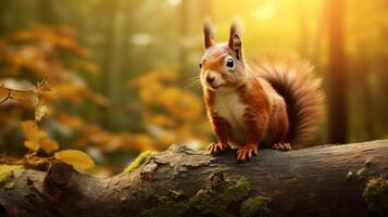 AI generated a squirrel is sitting on a tree branch in the forest photo