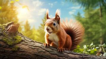 AI generated a squirrel is sitting on a tree branch in the forest photo