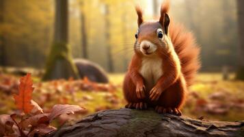 AI generated a squirrel is sitting on a tree branch in the forest photo