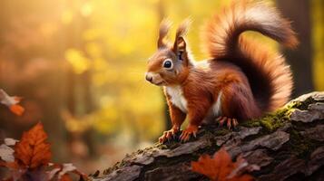 AI generated a squirrel is sitting on a tree branch in the forest photo