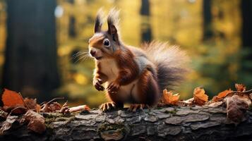 AI generated a squirrel is sitting on a tree branch in the forest photo