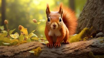 AI generated a squirrel is sitting on a tree branch in the forest photo