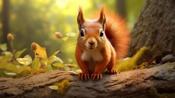 AI generated a squirrel is sitting on a tree branch in the forest photo