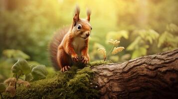 AI generated a squirrel is sitting on a tree branch in the forest photo