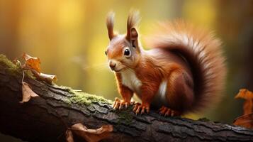 AI generated a squirrel is sitting on a tree branch in the forest photo