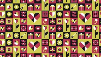 Geometric Valentine's day seamless pattern with simple shapes. romantic vector background. Modern abstract concept for print, banner, fabric, card, wrapping paper, cover.