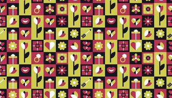 Geometric Valentine's day seamless pattern with simple shapes. romantic vector background. Modern abstract concept for print, banner, fabric, card, wrapping paper, cover.