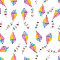 watercolor hand drawn flying kite seamless pattern vector