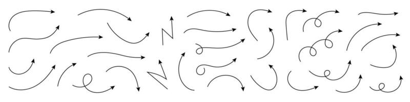 Collection hand drawn arrows. Set simple arrows isolated on white background. Arrow mark icons. Collection of pointers. Vector illustration.