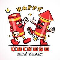 Chinese New Year, cute firecracker mascot characters are dancing. Suitable for logos, mascots, t-shirts, stickers and posters vector