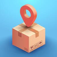 Shipping box with location element, 3d vector. Suitable for business, e-commerce and design elements vector