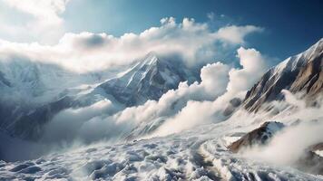 ai generiert ein Berg Angebot mit Schnee und Wolken video