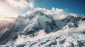 AI generated a mountain range with snow and clouds video