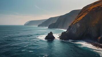 AI generated the blue water of the ocean is surrounded by cliffs video