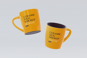 Two Floating Ceramic mugs mockup design psd