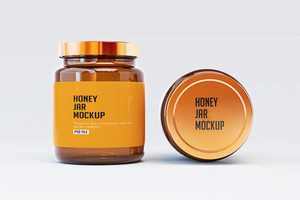 honey jar mockup front side and cap view psd