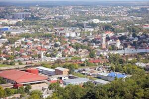 LVIV, UKRAINE - SEPTEMBER 11, 2022 Panorama view of the historical old city in Lviv, Ukraine photo