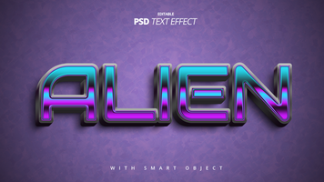 alien space neon 3d text effect design psd