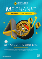 Mechanic car service flyer with 40 percent off psd