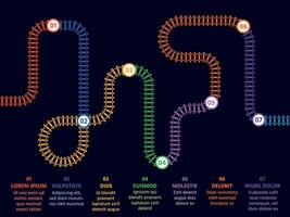 Steps or options infographic with railway track map and numbers. Presentation with flat railroad line. Business plan vector concept template