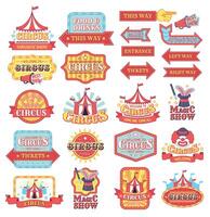 Vintage circus labels, fun entertaiment emblem collection vector