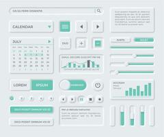 Neumorphism ui components for business app dashboard design. Modern neomorphic buttons, search form, slider, calendar and chart vector set