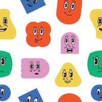 Pattern with abstract comic figures. Seamless print with cartoon shapes. Vector texture with smiley faces