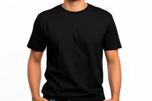 ai generado negro clásico Cuello redondo camiseta Bosquejo con modelo 5 5 foto