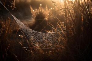AI generated Glistening spider webs insect net. Generate Ai photo