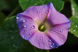 AI generated Morning glory with dew drops macro. Generate ai photo