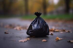 AI generated Plastic poop bag public park pollution. Generate ai photo