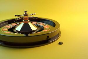 AI generated Russian roulette on yellow background. Generate Ai photo