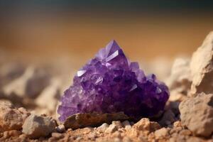 AI generated Amethyst dry soil earth floor. Generate Ai photo