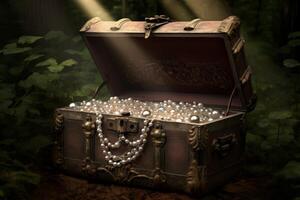 AI generated Ancient chest pearls wood wealth. Generate Ai photo