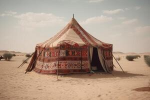 ai generado árabe tradicional tienda en desierto. generar ai foto
