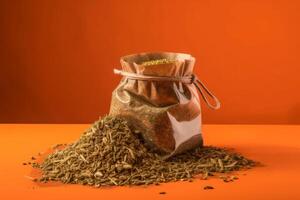 AI generated Argentinian herbal tea pack on orange background. Generate ai photo