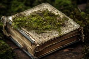 AI generated Ancient book moss. Generate Ai photo