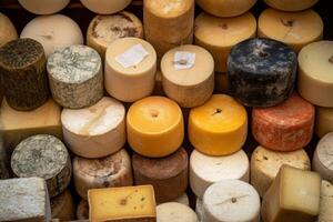 AI generated Cheese wheels gourmet selection. Generate ai photo