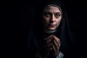 AI generated Mysterious nun hands together. Generate ai photo