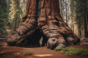 AI generated Old giant sequoia trunk. Generate ai photo