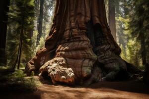 AI generated Old sequoia redwood tree. Generate ai photo