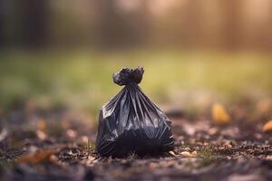 AI generated Plastic poop bag on the pathway. Generate ai photo