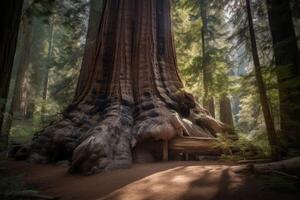 AI generated Old sequoia forest. Generate ai photo