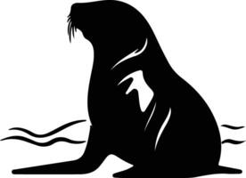 California sea lion black silhouette vector