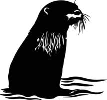 otter river black silhouette vector