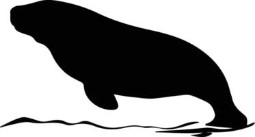 sea cow black silhouette vector