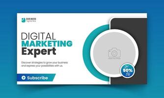 Digital marketing expert video thumbnail design template, minimalist corporate live streaming social media cover for business promotion, abstract green and black color concept on white background vector