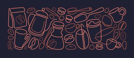 Coffee line. Vector outline pattern. Espresso cups