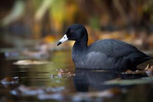 AI generated American coot black bird in park lake. Generate Ai photo
