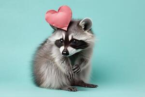 AI generated Cute racoon holding a heart. Generate ai photo